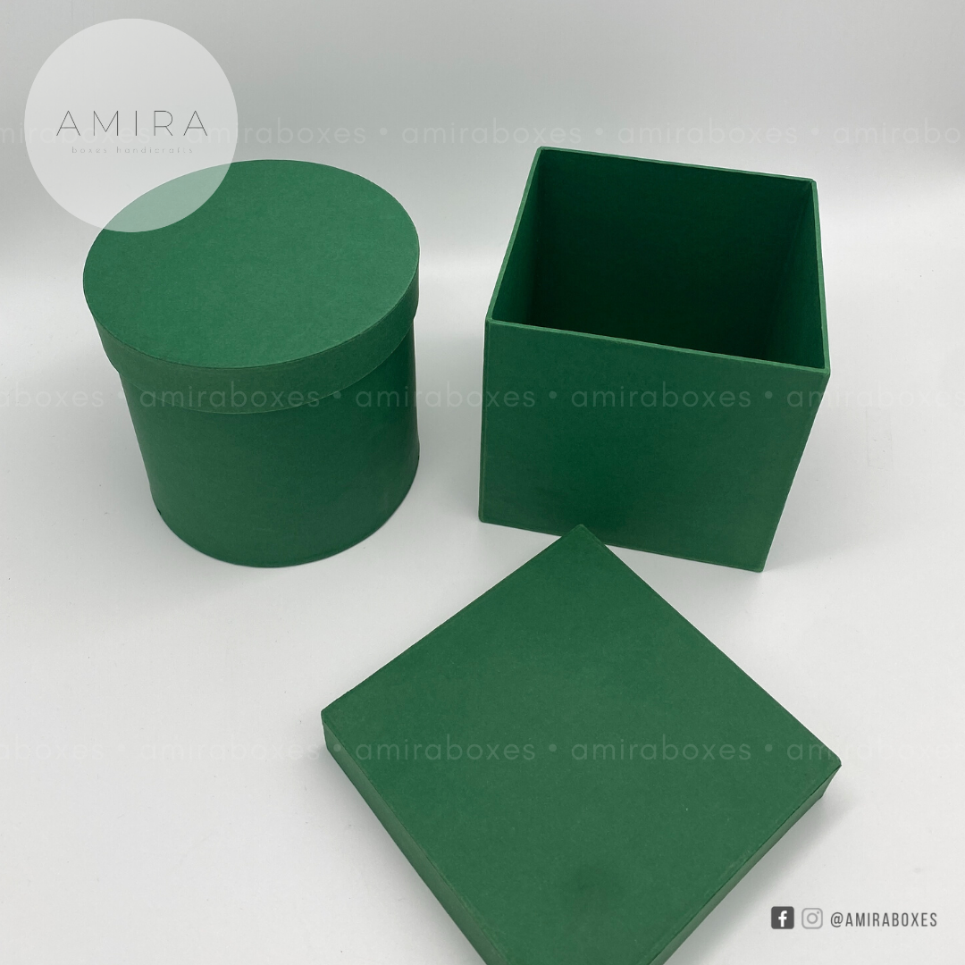 5x5" (round or square) handcrafted regular type hard box -  Dark Green