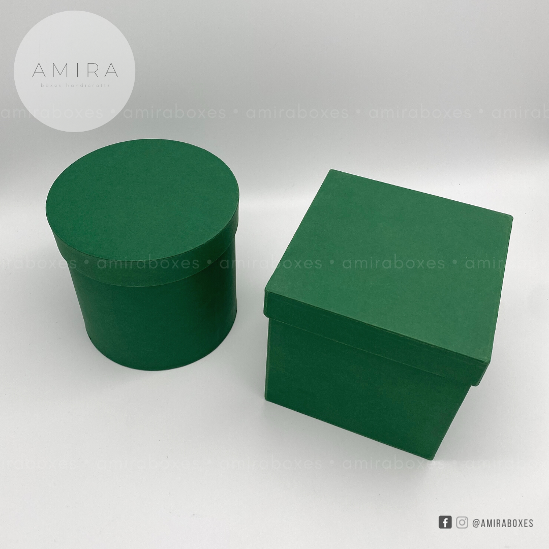 5x5" (round or square) handcrafted regular type hard box -  Dark Green