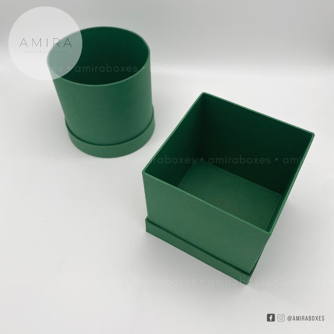 5x5" (round or square) handcrafted regular type hard box -  Dark Green