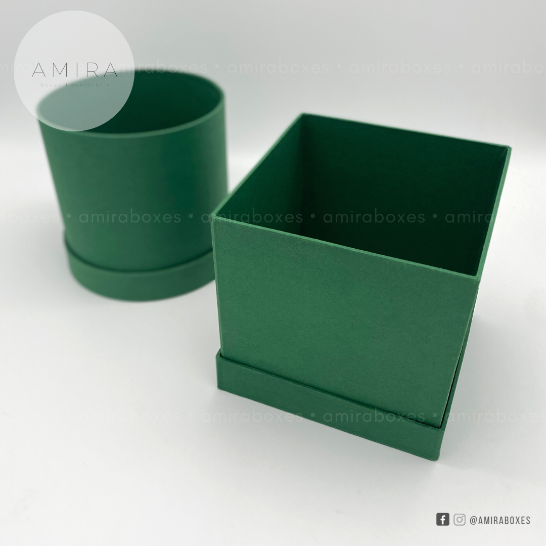 5x5" (round or square) handcrafted regular type hard box -  Dark Green